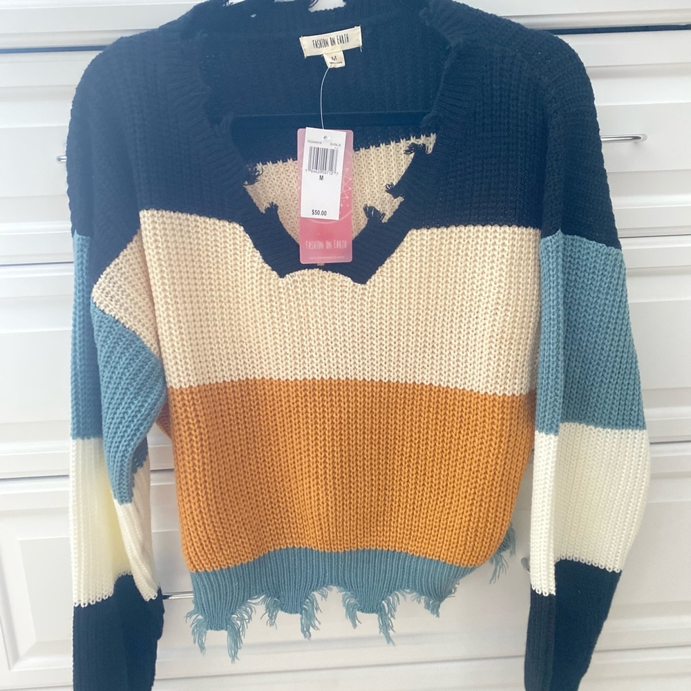 Vibrant V-Neck Color Block Sweater